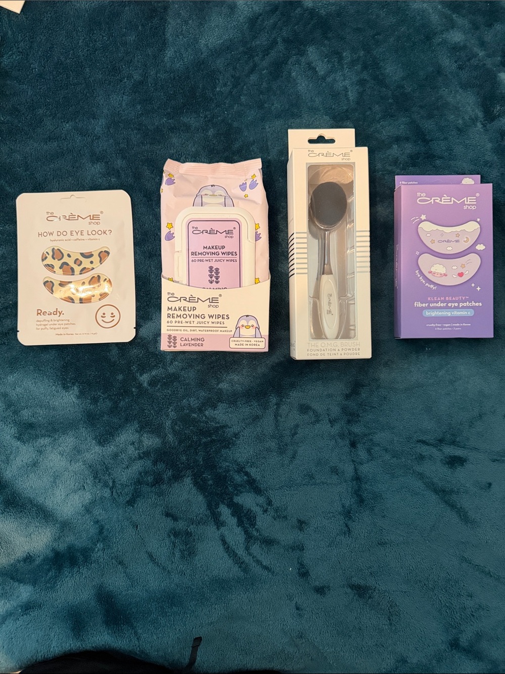 The Crème Shop Purple Makeup Removing Wipes & Oval Foundation Brush Set